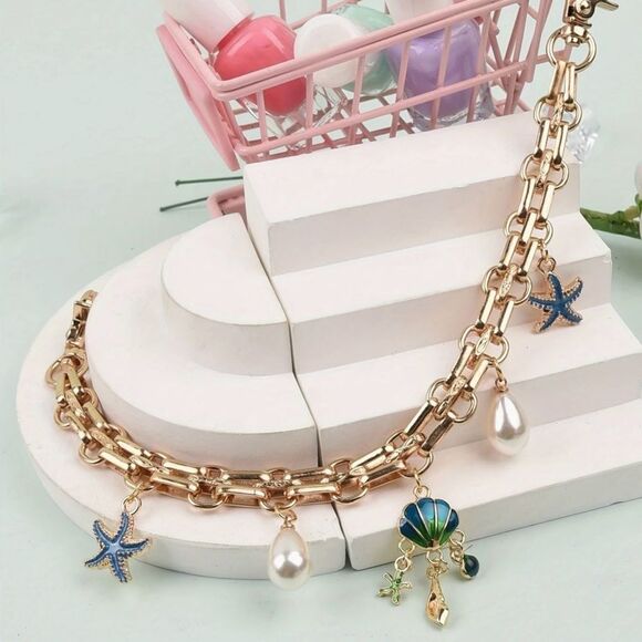 Under the Sea Starfish,Clam and Pearl Bag Charm - Picture 5 of 5